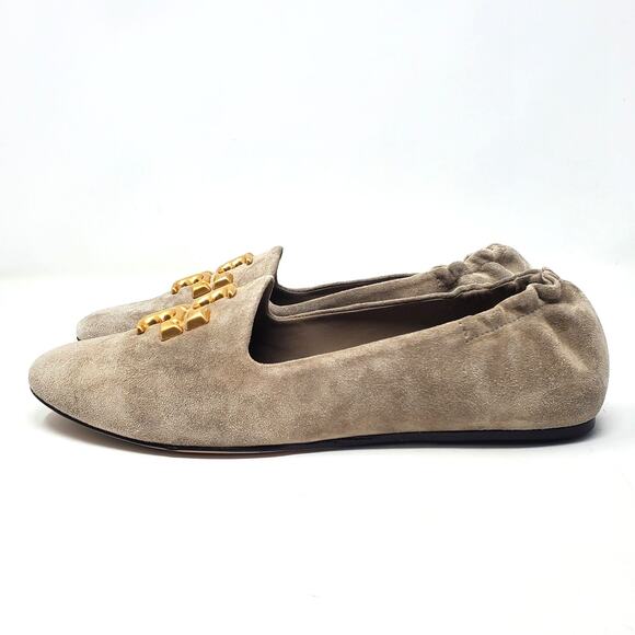 Tory Burch Eleanor Loafer Flat Shoes Suede Classic Taupe 88985 Logo Size US 9 - Picture 5 of 12